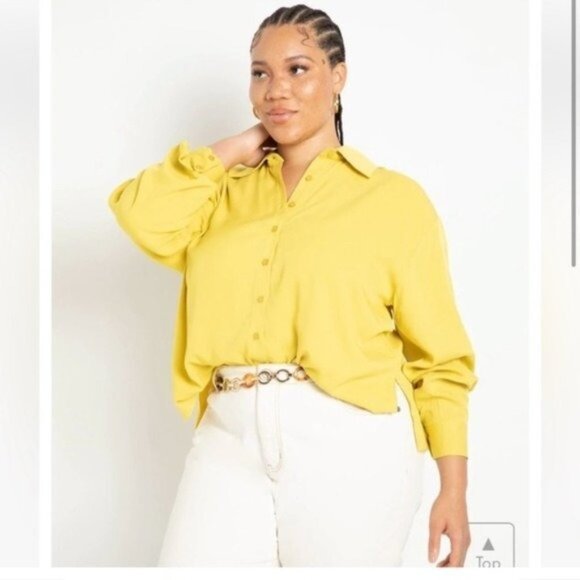 NWT Eloquii Chartreuse Button Down Long Sleeve Shirt - Picture 1 of 6